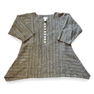 Mosaic USA Linen Tunic Top Lagenlook Flowy Striped Popover MOP Buttons Small